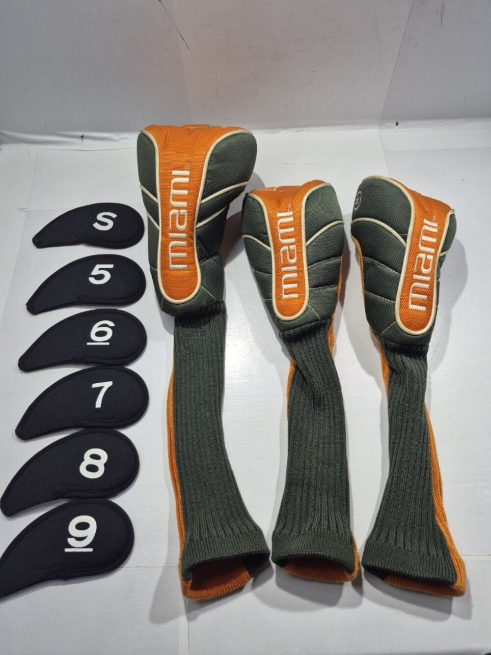 Vtg. Miami Hurricanes The U  Golf Clubs Covers Set 9Pc.